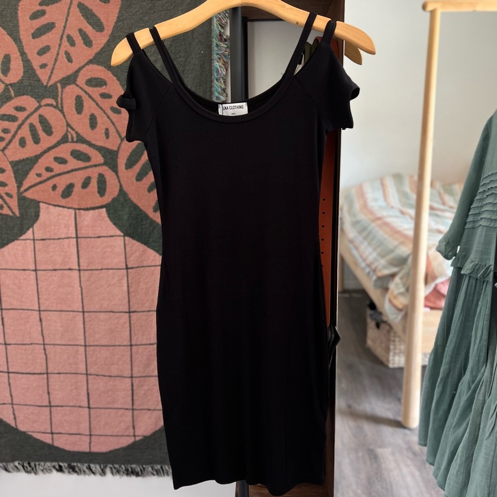 LNA midi black dress